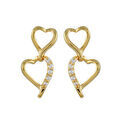 Boucles d'oreilles en plaqu&eacute; or c?urs entrelac&eacute;s suspendus avec rail d'oxydes blancs et fermoir poussette