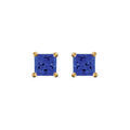 Boucles d'oreille sur Artemare : Boucles d'oreilles en plaqu&eacute; or solitaire oxyde carr&eacute; bleu fonc&eacute; 4 griffes et fermoir poussette