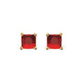 Boucles d'oreille sur Artemare : Boucles d'oreilles en plaqu&eacute; or solitaire oxyde carr&eacute; rouge serti 4 griffes et fermoir poussette