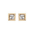 Boucles d'oreille sur Artemare : Boucles d'oreilles en plaqu&eacute; or solitaire oxyde carr&eacute; blanc serti cercl&eacute; et fermoir poussette