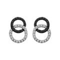 Boucles d'oreilles en argent rhodi&eacute; 2 cercle emmaill&eacute;s, 1 petit en oxydes noirs et l'autre en oxydes blancs et fermoir poussette Artemare