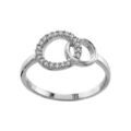 Bague en argent rhodi&eacute; 2 cercles entrelac&eacute;s dont 1 orn&eacute; d'oxydes blancs