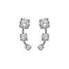Boucles d'oreilles en argent rhodi&eacute; 3 oxydes rond blancs mont&eacute;s sur 1 brin en forme de courbe et fermoir poussette