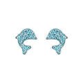 Boucles d'oreille sur Artemare : Boucles d'oreilles en argent rhodi&eacute; dauphin avec strass bleu ciel et fermoir poussette