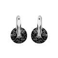Boucles d'oreilles en argent rhodi&eacute; barrette avec oxyde rond noir et fermoir poussette Artemare