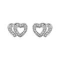 Boucles d'oreille sur Artemare : Boucles d'oreilles en argent rhodi&eacute; 2 coeurs superpos&eacute;s et &eacute;vid&eacute;s orn&eacute;s d'oxydes blancs et fermoir poussette