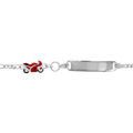 Gourmettes sur Artemare : Gourmette pour enfant en argent rhodi&eacute; maille 1+3 avec moto de course rouge sur la cha&icirc;ne - longueur 16cm