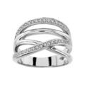 Bagues sur Artemare : Bague large en argent rhodi&eacute; 4 brins crois&eacute;s dont 2 orn&eacute;s d'oxydes blancs