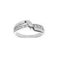 Bague en argent rhodi&eacute; demi-rail d'oxydes blancs en diagonale et brin lisse crois&eacute; Artemare