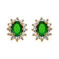 Boucles d'oreilles en plaqu&eacute; or collection joaillerie oxyde vert au centre et petits oxydes blancs autour et fermoir poussette
