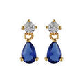 Boucles d'oreille sur Artemare : Boucles d'oreilles pendantes en plaqu&eacute; or collection joaillerie oxyde blanc et goutte en oxyde bleu fonc&eacute; suspendu et fermoir poussette