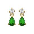 Boucles d'oreille sur Artemare : Boucles d'oreilles pendantes en plaqu&eacute; or collection joaillerie oxyde blanc et goutte en oxyde vert suspendu et fermoir poussette