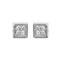 Boucles d'oreille sur Artemare : Boucles d'oreilles en argent rhodi&eacute; carr&eacute; avec 4 oxydes blancs sertis et bords lisses et fermoir poussette