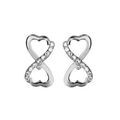Boucles d'oreille sur Artemare : Boucles d'oreilles en argent rhodi&eacute; infini form&eacute; avec 2 coeurs avec 1 partie lisse et l'autre orn&eacute;e d'oxydes blancs et fermoir poussette