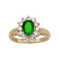 Bagues sur Artemare : Bague en plaqu&eacute; or collection joaillerie oxyde vert au centre et petits oxydes blancs autour