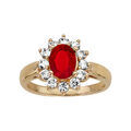 Bagues sur Artemare : Bague en plaqu&eacute; or collection joaillerie oxyde rouge au centre et petits oxydes blancs autour