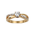 Bague en plaqu&eacute; or collection joaillerie 2 brins crois&eacute;s dont 1 lisse et l'autre orn&eacute; d'oxydes blancs et gros oxyde blanc au centre
