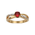 Bague en plaqu&eacute; or collection joaillerie 2 brins crois&eacute;s dont 1 lisse et l'autre orn&eacute; d'oxydes blancs et gros oxyde rouge au centre