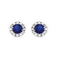 Boucles d'oreille sur Artemare : Boucles d'oreilles en argent rhodi&eacute; collection joaillerie 1 gros oxyde bleu au centre avec contour en oxydes blancs et fermoir poussette