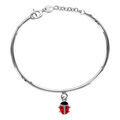 Bracelets sur Artemare : Bracelet jonc pour enfant en argent rhodi&eacute; avec pampille coccinelle et petite cha&icirc;nette de rallonge