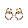 Boucles d'oreilles en plaqu&eacute; or 2 cercles entrem&ecirc;l&eacute;s avec oxydes blancs et fermoir poussette Artemare