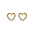 Boucles d'oreille sur Artemare : Boucles d'oreilles en plaqu&eacute; or coeur &eacute;vid&eacute; avec 1 moiti&eacute; lisse et l'autre moiti&eacute; orn&eacute;e d'oxydes blancs et fermoir poussette