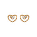 Boucles d'oreille sur Artemare : Boucles d'oreilles en plaqu&eacute; or coeur &eacute;vid&eacute; avec 1 autre coeur plus petit et pav&eacute; d'oxydes blancs &agrave; l'int&eacute;rieur et fermoir poussette