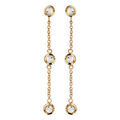 Boucles d'oreilles pendantes en plaqu&eacute; or 3 oxydes ronds blancs serti clos altern&eacute;s avec cha&icirc;nette et fermoir poussette Artemare
