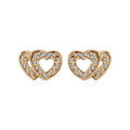 Boucles d'oreille sur Artemare : Boucles d'oreilles en plaqu&eacute; or coeurs superpos&eacute;s et &eacute;vid&eacute;s orn&eacute;s d'oxydes blancs et fermoir poussette