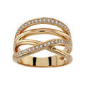 Bague large en plaqu&eacute; or 4 brins crois&eacute;s dont 2 orn&eacute;s d'oxydes blancs