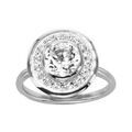 Bagues sur Artemare : Bague en argent rhodi&eacute; plateau rond orn&eacute; d'oxydes blancs sertis et 1 plus gros au centre