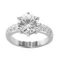 Bagues sur Artemare : Bague en argent rhodi&eacute; solitaire en oxyde blanc serti 6 griffes et petit oxydes blancs sertis sur l'anneau