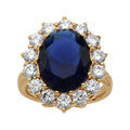 Bagues sur Artemare : Bague en plaqu&eacute; or collection joaillerie gros oxyde bleu fonc&eacute; au centre et contour en oxydes blancs