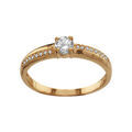 Bague en plaqu&eacute; or avec demi-rails d'oxydes blancs en d&eacute;call&eacute; et solitaire en oxyde blanc