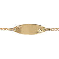 Gourmettes sur Artemare : Gourmette pour b&eacute;b&eacute; en plaqu&eacute; or maille serr&eacute;e avec plaque ovale et diamantage &eacute;toil&eacute; dans les coins - largeur 2mm et longueur 13cm + 2cm de rallonge