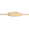 Gourmettes sur Artemare : Gourmette pour b&eacute;b&eacute; en plaqu&eacute; or maille figaro 1+1 avec plaque ovale et strass - largeur 2mm et longueur 13cm + 2cm de rallonge