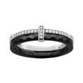 Bagues sur Artemare : Bague en c&eacute;ramique noire facett&eacute;e 2 anneaux dont 1 anneau en argent rhodi&eacute; avec demi rail d'oxydes blancs sertis