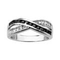 Bagues sur Artemare : Bague en argent rhodi&eacute; crois&eacute;e et oxydes blancs et noirs
