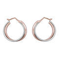 Boucles d'oreille sur Artemare : Cr&eacute;oles en plaqu&eacute; or rose et plaqu&eacute; palladium double anneaux entrelac&eacute;s