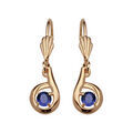 Boucles d'oreilles pendantes en plaqu&eacute; or forme escargot avec oxyde bleu serti au centre et fermoir dormeuse
