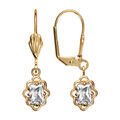 Boucles d'oreilles pendantes en plaqu&eacute; or oxyde blanc rectangulaire avec tour ajour&eacute; en dentelle et fermoir dormeuse Artemare