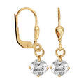 Boucles d'oreille sur Artemare : Boucles d'oreilles pendantes en plaqu&eacute; or oxyde rond blanc et fermoir dormeuse