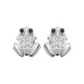 Boucles d'oreille sur Artemare : Boucles d'oreilles en argent rhodi&eacute; grenouille en oxydes blancs avec yeux en oxydes noirs et fermoir poussette