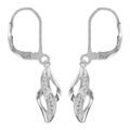 Boucles d'oreille sur Artemare : Boucles d'oreilles pendantes en argent rhodi&eacute; 1 tour avec 1 brin lisse et 1 brin ouvrag&eacute; et orn&eacute; d'1 oxyde blanc et fermoir crochet