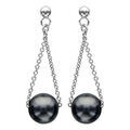 Boucles d'oreille sur Artemare : Boucles d'oreilles pendantes en argent rhodi&eacute; cha&icirc;nette retenant 1 perle noire de synth&egrave;se et fermoir poussette