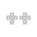 Boucles d'oreille sur Artemare : Boucles d'oreilles en argent rhodi&eacute; croix orn&eacute;e d'oxydes blancs sertis et fermoir poussette
