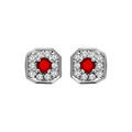 Boucles d'oreille sur Artemare : Boucles d'oreilles en Argent rhodi&eacute; collection joaillerie carr&eacute; biseaut&eacute; et oxydes sertis blancs avec coeur en oxyde rougeu et fermoir poussette