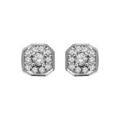 Boucles d'oreille sur Artemare : Boucles d'oreilles en argent rhodi&eacute; collection joaillerie carr&eacute; bisaut&eacute; et oxydes blancs sertis fleur et fermoir poussette