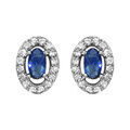 Boucles d'oreille sur Artemare : Boucles d'oreilles en argent rhodi&eacute; collection joaillerie oxyde ovale bleu avec entourage d'oxydes blancs sertis et fermoir poussette