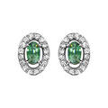 Boucles d'oreille sur Artemare : Boucles d'oreilles en argent rhodi&eacute; collection joaillerie oxyde ovale vert avec entourage d'oxydes blancs sertis et fermoir poussette